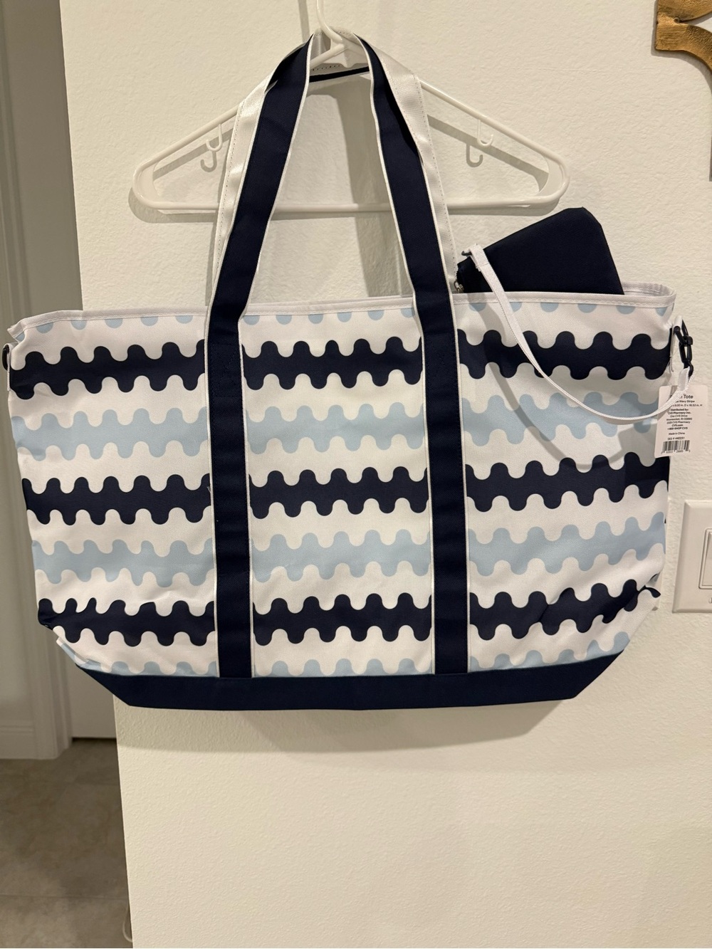 Navy Wave Pattern Canvas Tote Bag
